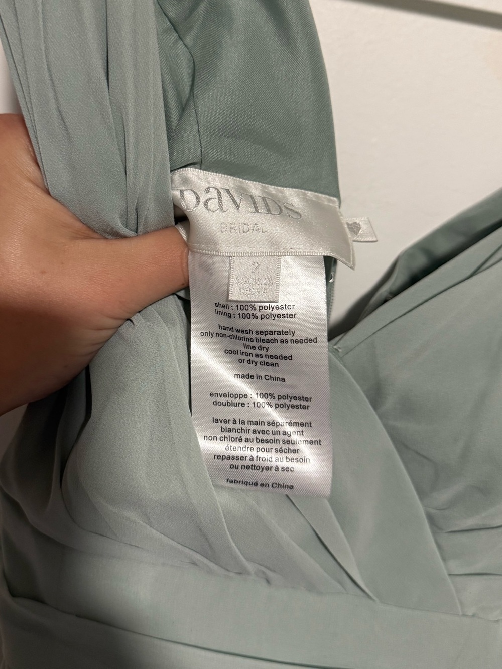 NWT David’s Bridal Long Chiffon Surplice Tank Bridesmaid Dress size 2 Dusty Sage - Picture 4 of 5